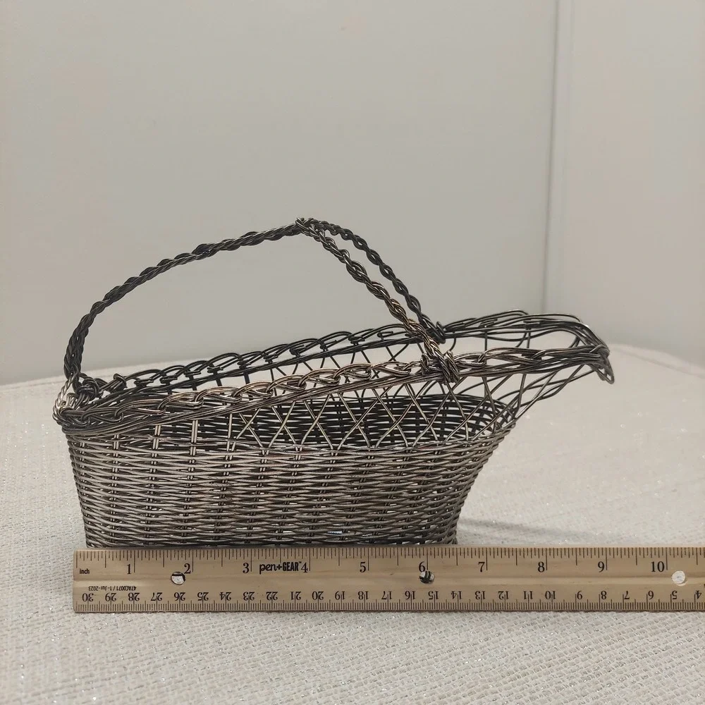 Vintage Silver Plated Wine Bottle Basket French Style Wire Carrier Twist Handle